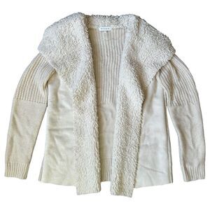 Society 8 Womens Large Jacket Open Front Fleece Collar Faux Suede & Knit Sweater